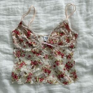 Princess Polly Pink and Cream Floral Lace Blouse